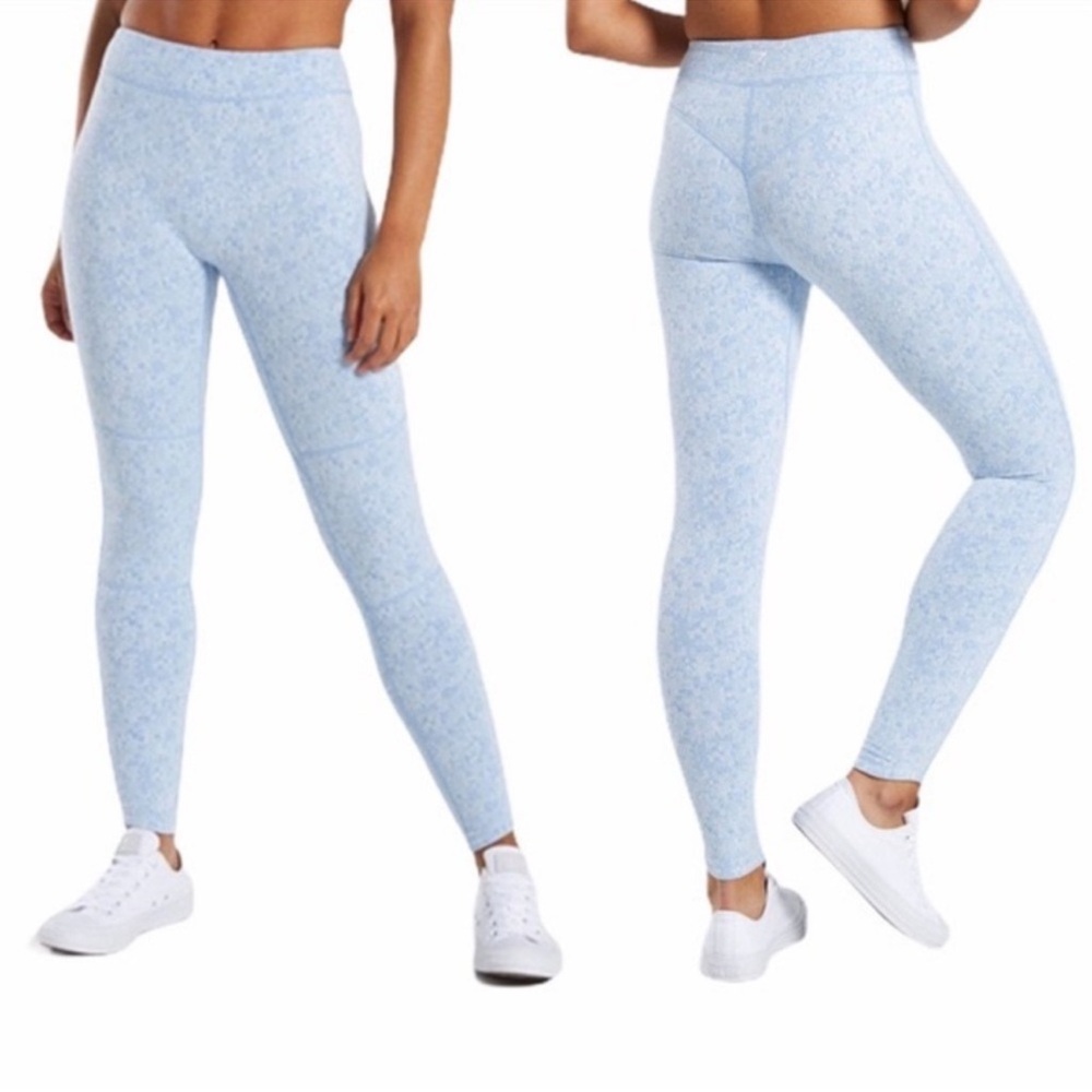 Gymshark Fleur Textured Leggings Malibu Blue Marl Medium High Rise Pilates yoga